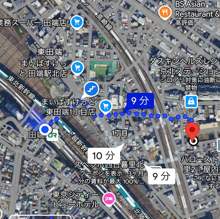 田端駅北口から本社までの徒歩ルート地図